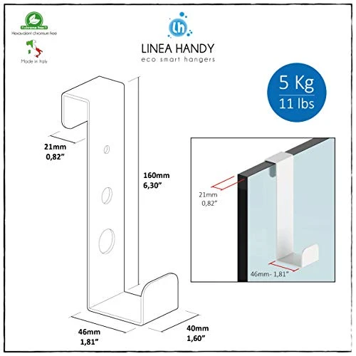 Set 2 pezzi portasciugamano per box doccia – gancio appendi asciugamano alluminio - grigio LH