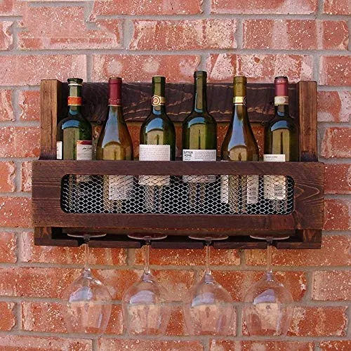 LXD Portabici da Vino, Impianti Di Legno Legno Massello Appendiabiti ad Alta Portata Vetro Ricreatore Di Vino Retrò Indust...