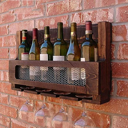 LXD Portabici da Vino, Impianti Di Legno Legno Massello Appendiabiti ad Alta Portata Vetro Ricreatore Di Vino Retrò Indust...