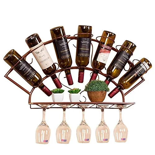 LYLSXY Portabici Del Vino, Lato Del Ferro da Parete Appeso Del Bicchiere Di Vetro Del Vino Dell'Armadio Del Vino 83Cm * 13...