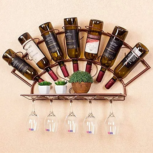 LYLSXY Portabici Del Vino, Lato Del Ferro da Parete Appeso Del Bicchiere Di Vetro Del Vino Dell'Armadio Del Vino 83Cm * 13...