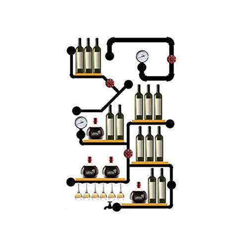 LYLSXY Portabici da Vino, Retrò Stile Industriale Rack Unità Di Ferro Legno Massello Montato Parete Multifunzione Display...