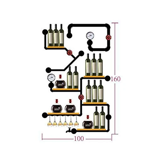 LYLSXY Portabici da Vino, Retrò Stile Industriale Rack Unità Di Ferro Legno Massello Montato Parete Multifunzione Display...