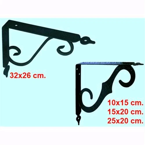 Mensola ferro lavorato verniciato Nero stile Brackets - 25x20 cm. Conf. 2 Pz