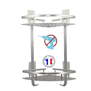Mensola angolare per Doccia 2 Piani Alluminio ( Prova di RUGGINE) Senza Foratura (Adesivi Super Resistenti). Cestello port...