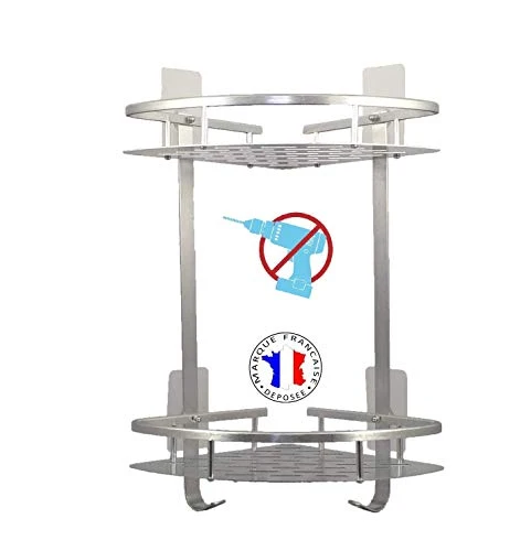 Mensola angolare per Doccia 2 Piani Alluminio ( Prova di RUGGINE) Senza Foratura (Adesivi Super Resistenti). Cestello port...