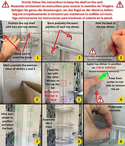 Mensola angolare per Doccia 2 Piani Alluminio ( Prova di RUGGINE) Senza Foratura (Adesivi Super Resistenti). Cestello port...