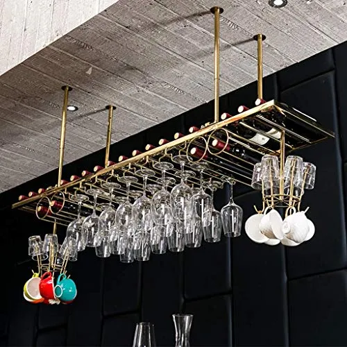 MQJ Scaffale per Vino, Bar, Ristorante, Portabicchiere per Vino, Casa Home Hampware Stemware Decorazione Del Soffitto Deco...