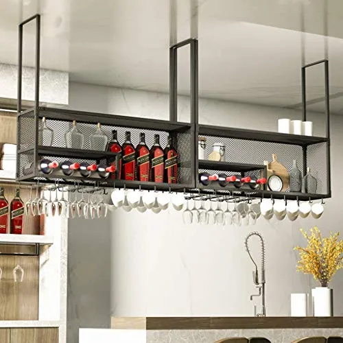 MTYLX Portabottiglie, Espositore, Armadietto per Vino, Portabottiglie per Bicchieri da Vino Installazione Soffitto Bar But...