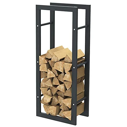 Portalegna Verticale Supporto Scaffale Rettangolare Metallo Porta Legna da Interno Esterno Legnaia Casa Giardino per Camin...