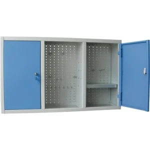 Armadio Portautensili Lamiera, 2 Ante Di Colore Azzurro. Fondo Realizzato Con Pannello Forato Per Avere La Possibilità Di...