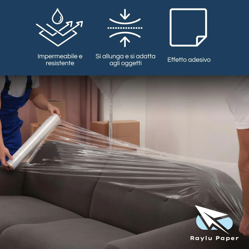 Raylu Paper - Film per imballaggio industriale e per pallettizzare, rotolo di carta film resistente plastica ad alta elast...
