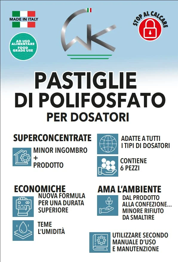 WK Ricariche di Polifosfati Pastiglie pronte all'uso per Dosatori di caldaie | Cartucce universali per dosatori| 10 pezzi...