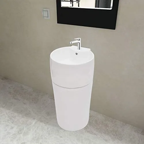 Roderick - Lavabo da bagno con supporto ceramica e foro di troppopieno bianco, dimensioni: 400 x 415 x 860 mm (L x P x ) R...
