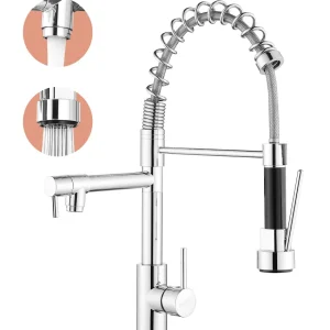 Rubinetto da cucina con doccetta estraibile, girevole 360°, miscelatore ad alta pressione, doppio spray acciaio inox (crom...