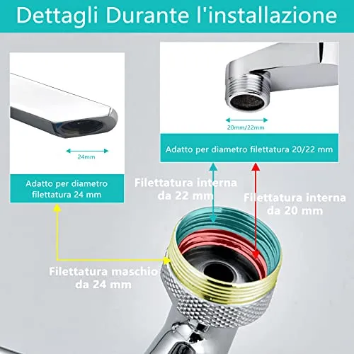 Rubinetto Rotante 1080 Gradi, Prolunga Rubinetto Bagno Areatore Rompigetto con Filtro Antispruzzo, Snodo per Estensione Ru...