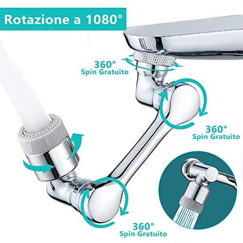 Rubinetto Rotante 1080 Gradi, Prolunga Rubinetto Bagno Areatore Rompigetto con Filtro Antispruzzo, Snodo per Estensione Ru...