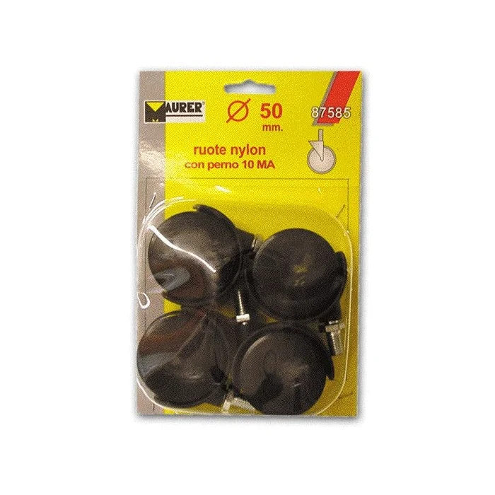 Ruote Doppie Nylon con Piastra Girevole Ø 50 mm Piastra 40x40 mm Blister 4Pz