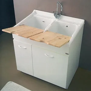 Yellowshop - Mobile Lavatoio Lavapanni Lavanderia e Bagno Legno Due Vasche Bocche Con Anta Ante Mobile Mobiletto Pilozza L...