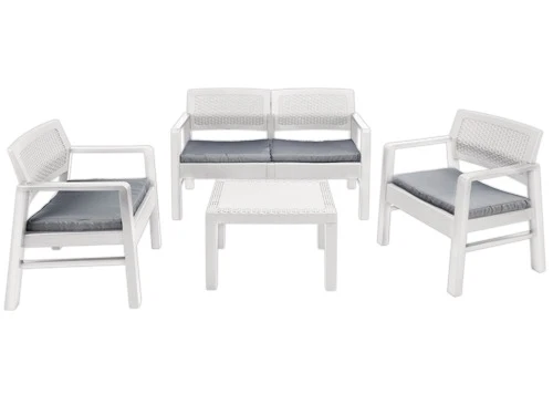 Set Kilimanjaro bianco divano tavolo e poltrone. Prezzo per Pezzo.