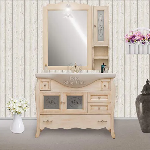 Arredo bagno legno avorio stile decapè con lavabo ceramica Shop Chic
