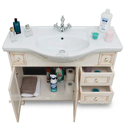 Arredo bagno legno avorio stile decapè con lavabo ceramica Shop Chic