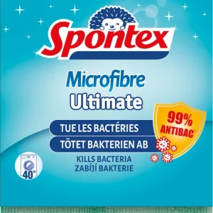 SPONTEX - Microfibra Ultimate - 2 Lavettes - Elimina il 99% dei batteri raccolti