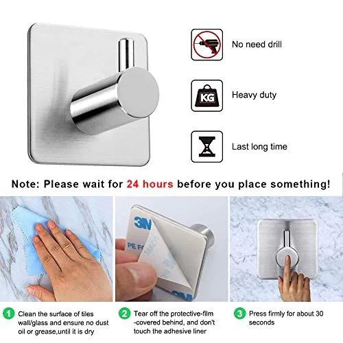 SUSHJA - Bagno Adesivo Ganci Portasciugamani Acciaio Gancio impermeabile acciaio Inox Cappotto Gancio 4 Pezzi