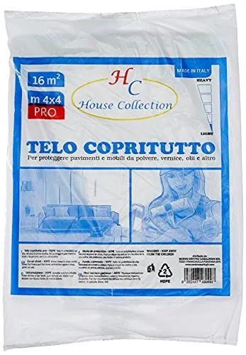 Telo copritutto, tinteggiatura ristrutturazione, nylon polietilene, 4x4 metri