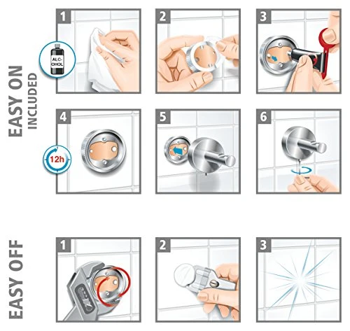 Ganci su rotaia tesa Klaam, metallo cromato, autoadesivo, tecnologia di montaggio adesiva, 60mm x 120mm x 55mm