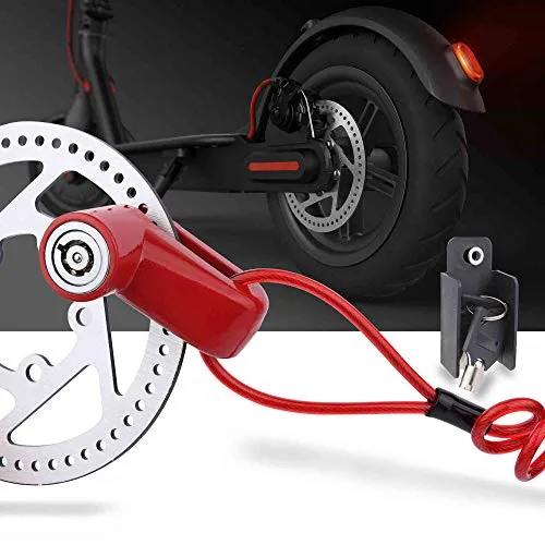 TOMALL Freno Disco Rosso Blocco antifurto Filo di Acciaio per M365 Ruote per Bicicletta Moto Armadietto con promemoria Corda