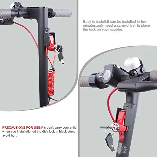 TOMALL Freno Disco Rosso Blocco antifurto Filo di Acciaio per M365 Ruote per Bicicletta Moto Armadietto con promemoria Corda