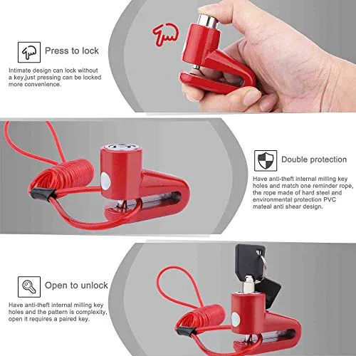 TOMALL Freno Disco Rosso Blocco antifurto Filo di Acciaio per M365 Ruote per Bicicletta Moto Armadietto con promemoria Corda