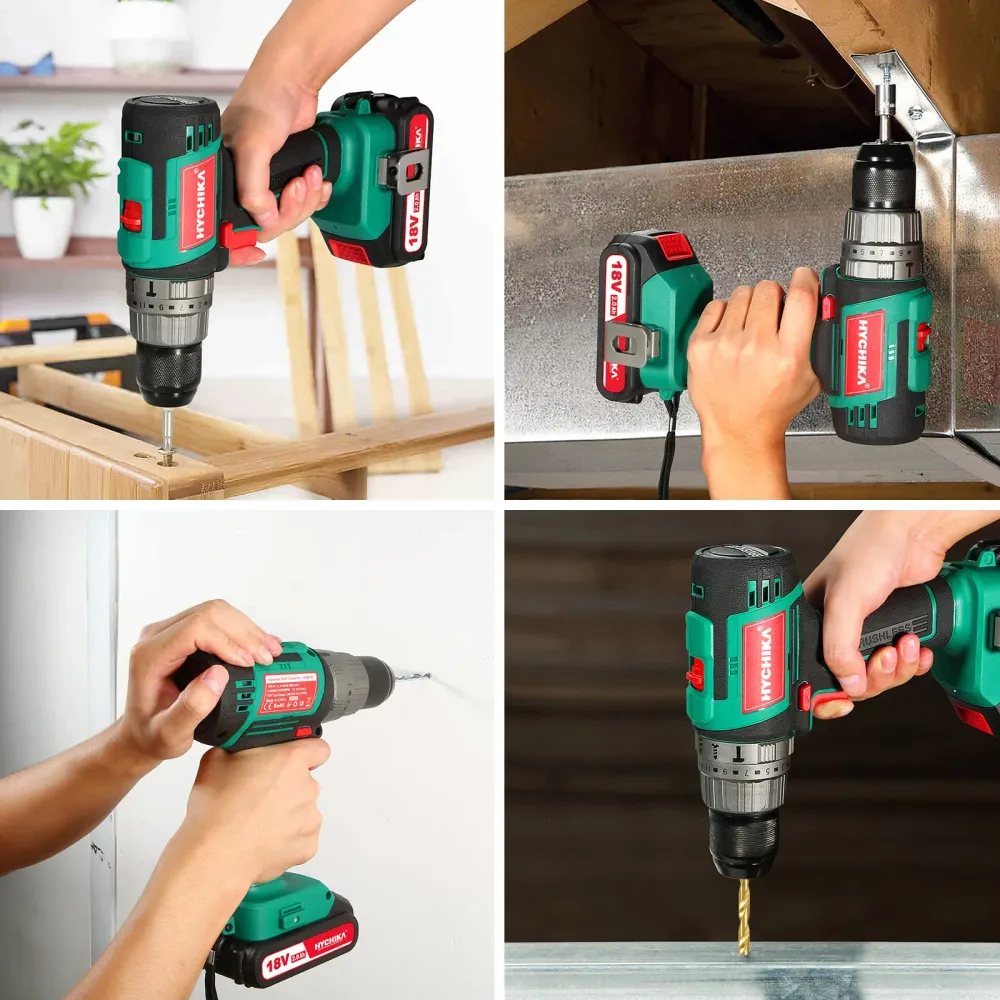 Trapano Avvitatore Batteria 18V, HYCHIKA Brushless 60Nm Trapano Percussione, 2.0Ah Batteries, 53 Accessori, Caricatore Rap...