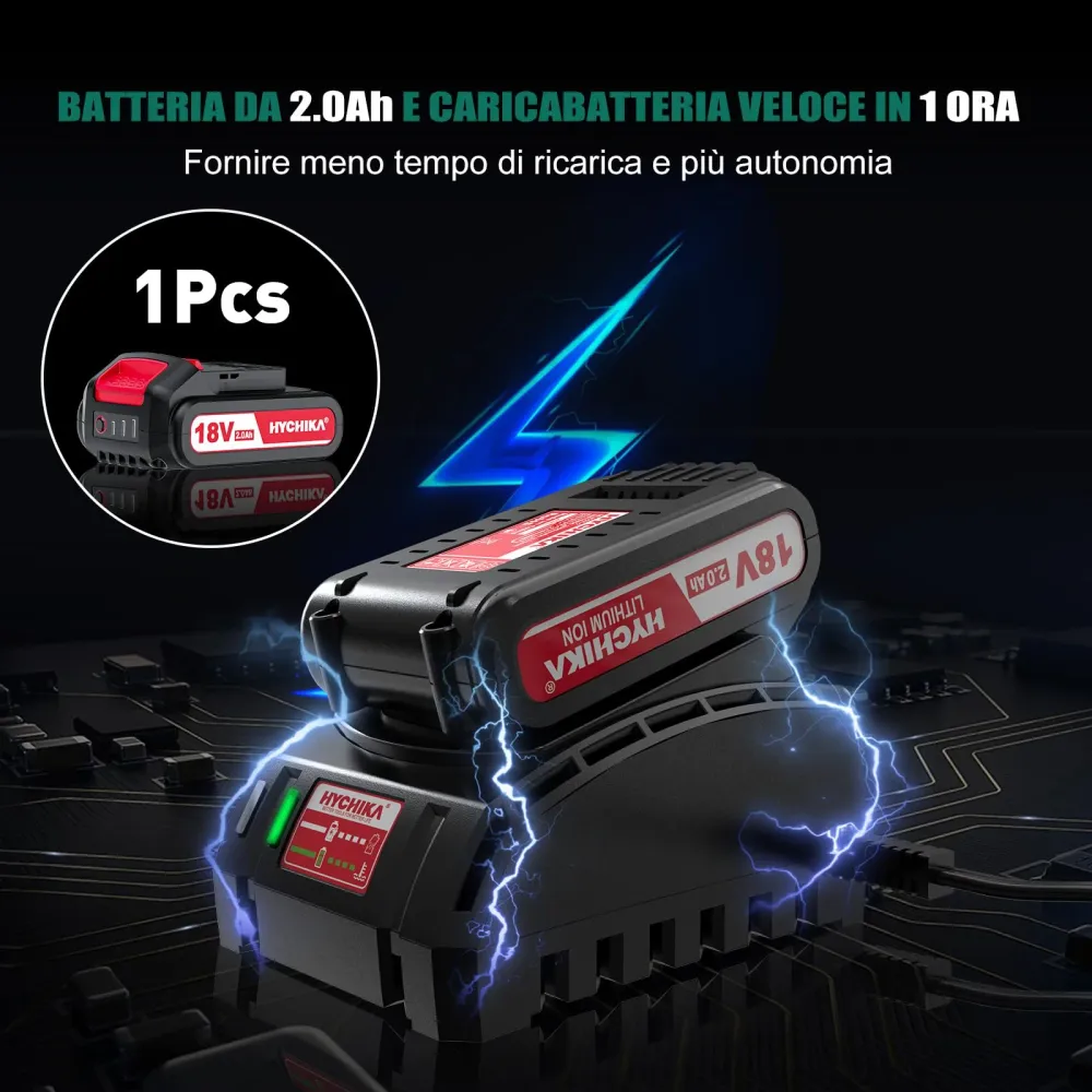 Trapano Avvitatore Batteria 18V, HYCHIKA Brushless 60Nm Trapano Percussione, 2.0Ah Batteries, 53 Accessori, Caricatore Rap...