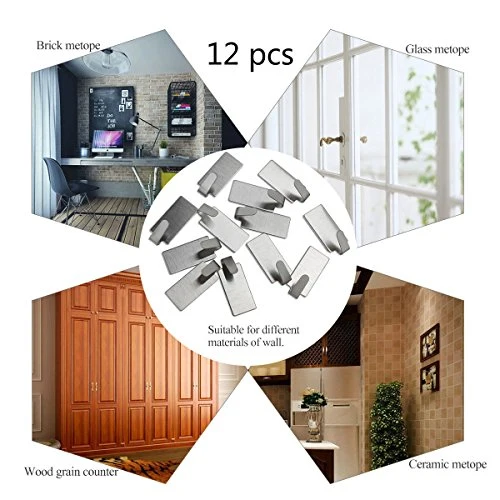 UEETEK - Portasciugamani acciaio INOX, ganci adesivi da parete, ganci per asciugamani, bagno, cucina, 12 pezzi ULTNICE
