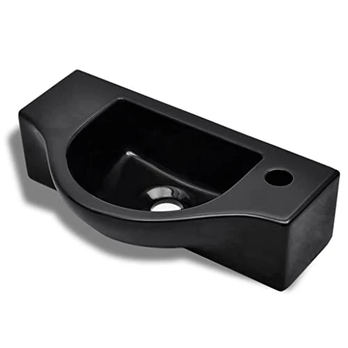 vidaXL Lavandino da Bagno Ceramica Nera con Foro di Scarico Lavello Lavabo