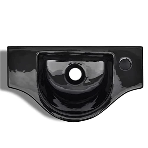 vidaXL Lavandino da Bagno Ceramica Nera con Foro di Scarico Lavello Lavabo