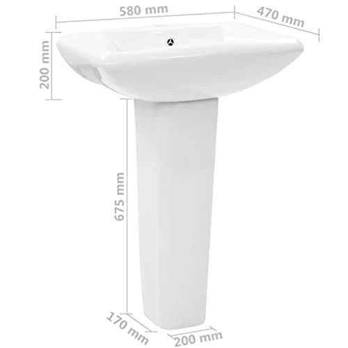 vidaXL Lavandino Colonna Ceramica Bianca Lavabo Lavello Sanitari Bagno