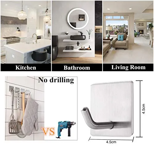 Vista Ganci Appendiabiti 4 Pezzi Ganci Adesivi Bagno Acciaio Inox Appendiabiti Parete Appendi Accappatoio, Asciugamani Set...