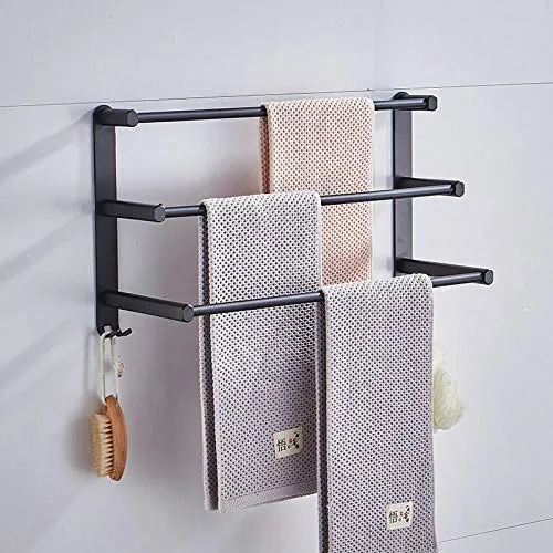 Bagno Portasciugamani,Portasciugamani da bagno nero senza punch, sospensione da bagno, portasciugamani, portasciugamani-A2...