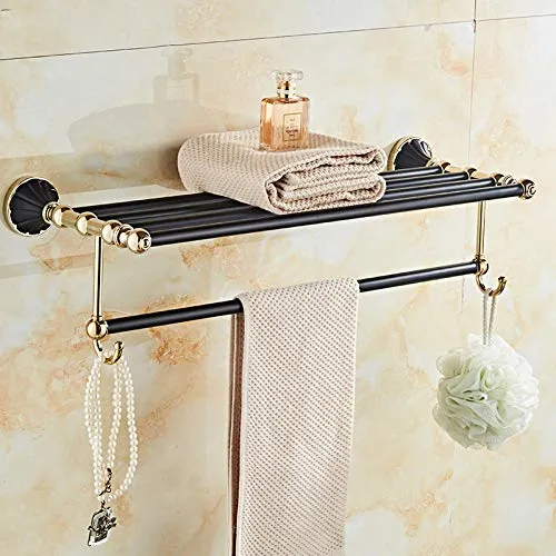 Portasciugamani,Ciondolo hardware da bagno nero stile europeo nero antico portasciugamani da bagno oro mensola portasciuga...