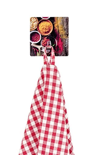 WENKO Static-Loc® gancio alla parete Uno Spezie - fissaggio senza trapano, PET, 8 x 8 cm, Multicolore