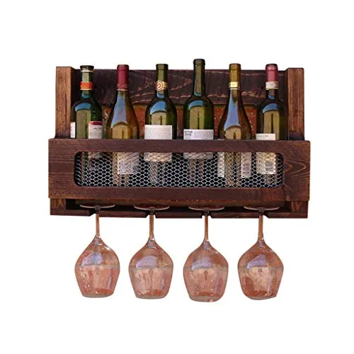 WLABCD Cremagliera da Vino, Parete, Bar, Ristorante, Portabocchetto per Bottiglie, Legno Americano Legno Massello, Bicchie...