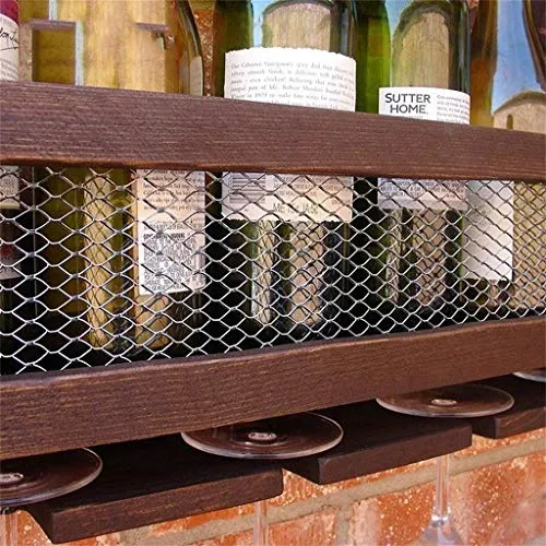 WLABCD Cremagliera da Vino, Parete, Bar, Ristorante, Portabocchetto per Bottiglie, Legno Americano Legno Massello, Bicchie...