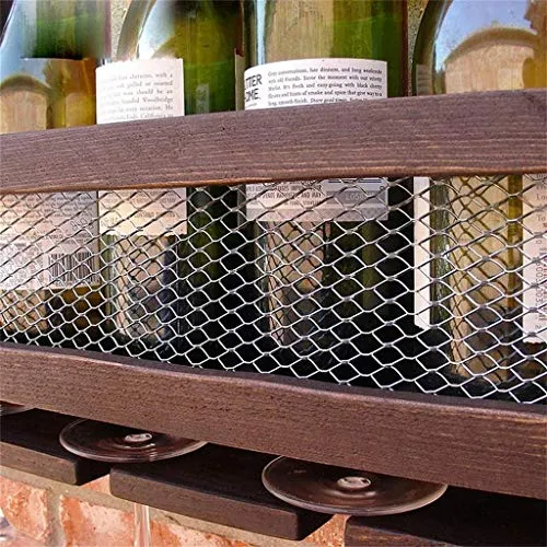 WLABCD Cremagliera da Vino, Parete, Bar, Ristorante, Portabocchetto per Bottiglie, Legno Americano Legno Massello, Bicchie...