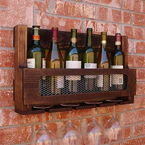 WLABCD Cremagliera da Vino, Parete, Bar, Ristorante, Portabocchetto per Bottiglie, Legno Americano Legno Massello, Bicchie...
