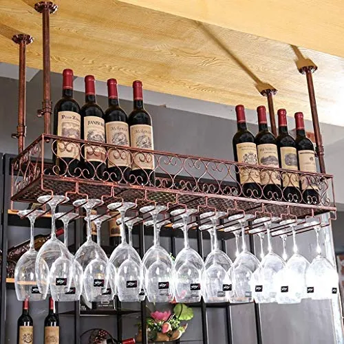 WLABCD Portabampa Del Vino Home Red Holder Restaurant Bar Bar Vino Glass Vetro/Soffitto Appeso Bottiglia Di Vino Porta Bot...