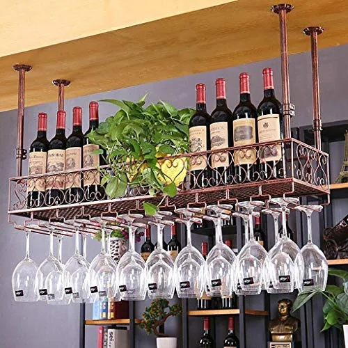 WLABCD Portabampa Del Vino Home Red Holder Restaurant Bar Bar Vino Glass Vetro/Soffitto Appeso Bottiglia Di Vino Porta Bot...