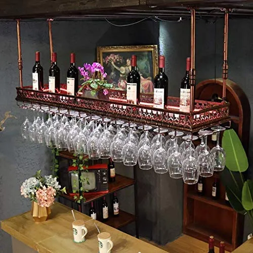 WLABCD Portabampa Del Vino Home Red Holder Restaurant Bar Bar Vino Glass Vetro/Soffitto Appeso Bottiglia Di Vino Porta Bot...